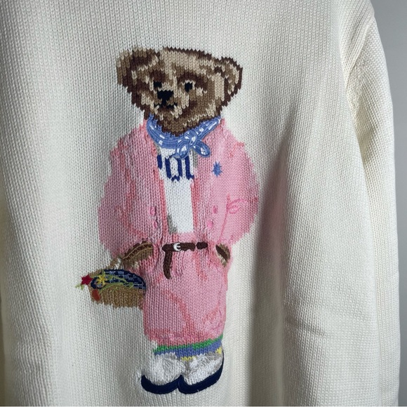 Polo Ralph Lauren Cream Sweater with Pink Bear Design - Picture 3 of 6